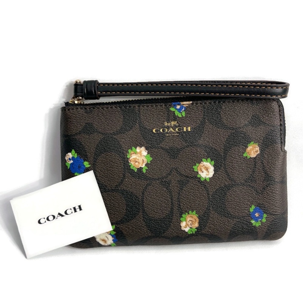 Coach Small Corner Zip Wristlet With Wildflower Print Style‎